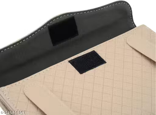 Luxury Car Tissue Paper Holder-Close-up of a beige clutch bag with black interior and label on a white background