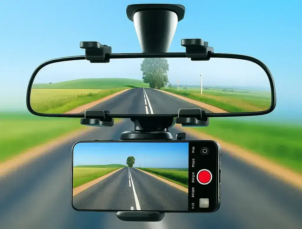 Learn How to Turn Your Phone into a Dash Cam with a smartphone mounted on a car's rearview mirror.