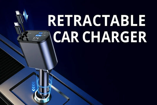 Retractable Car Charger with Type C and Apple Cable | 66W Fast Charging Adapter for iPhone, Android, iPad, SUV, and Car | FlexxGarage Car Accessory