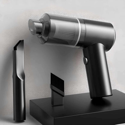 3-in-1 Car Vacuum Cleaner-Silver handheld vacuum cleaner with attachments on a gray background