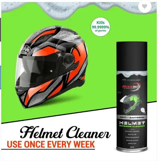 Helmet Cleaner Spray-Helmet cleaner with a helmet on a green background