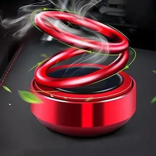 Solar-Powered Air Freshener-Red spiral device with smoke effect on a dark background