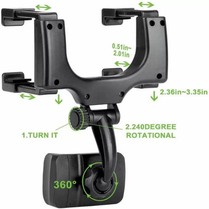 Premium 360° mobile phone holder with adjustable grip and rotating base for secure driving.