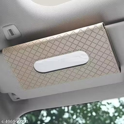 Luxury Car Tissue Paper Holder with a beige and white textured tissue holder