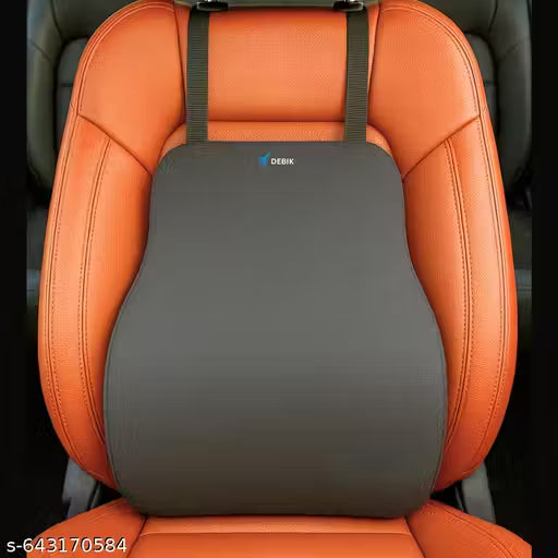 Memory Foam Car Backrest Cushion-Gray car seat cushion with DEUK branding on an orange car seat