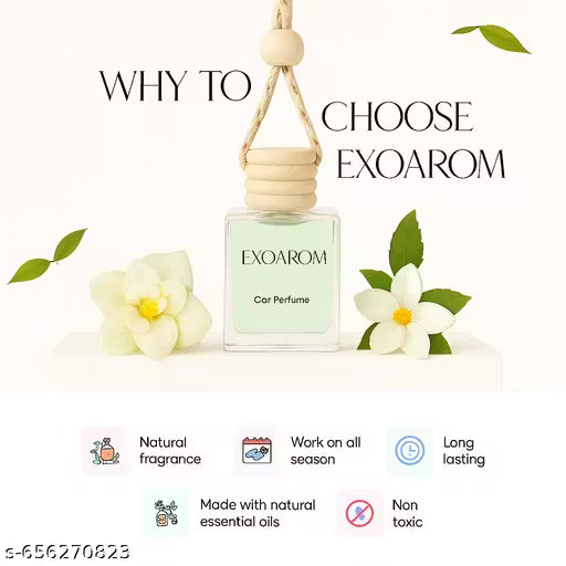 Car Perfume Diffuser-Exoarom car perfume bottle with flowers and text on a white background