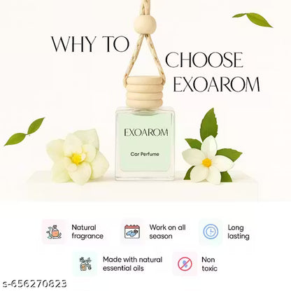 Car Perfume Diffuser-Exoarom car perfume bottle with flowers and text on a white background