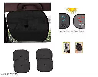 Window Sun Shade with UV protection features and additional black car mats on a white background.