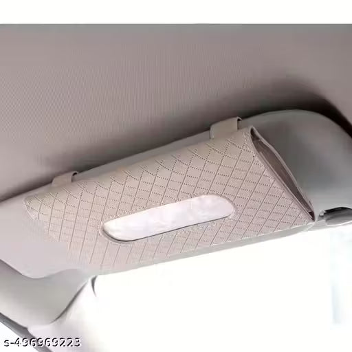 Luxury Car Tissue Paper Holder- Car visor with a beige sunshade attached to it.