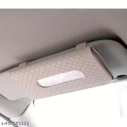 Luxury Car Tissue Paper Holder- Car visor with a beige sunshade attached to it.