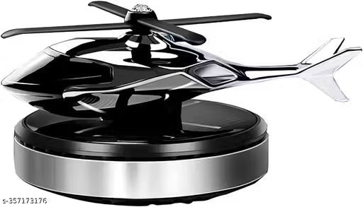 Solar Helicopter Car Air Freshener-Black and silver helicopter toy on a white background