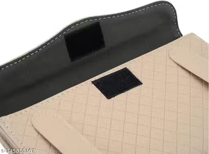 Luxury Car Tissue Paper Holder-Close-up of a beige clutch bag with black interior and label on a white background