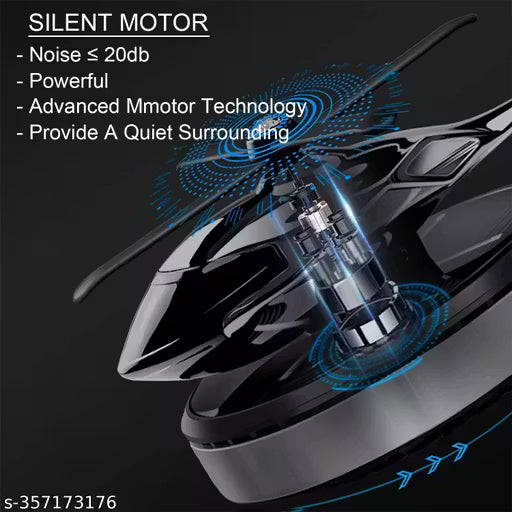 Solar Helicopter Car Air Freshener-Silent motor technology illustration with blue energy effects on a dark background