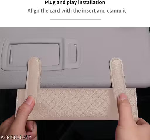 Luxury Car Tissue Paper Holder-Installation guide showing a card being aligned with an insert and clamped in place.