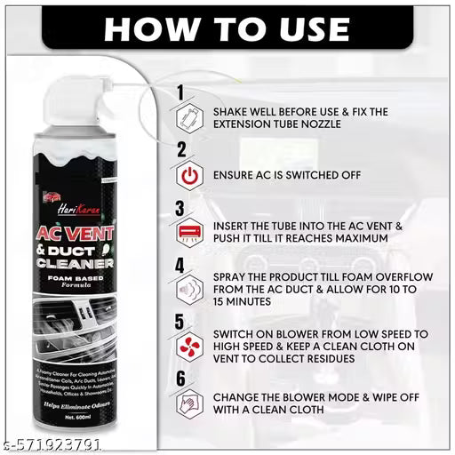AC vent and duct cleaner spray with usage instructions on a white background