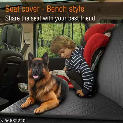 Child and dog in a car with a bench-style seat cover