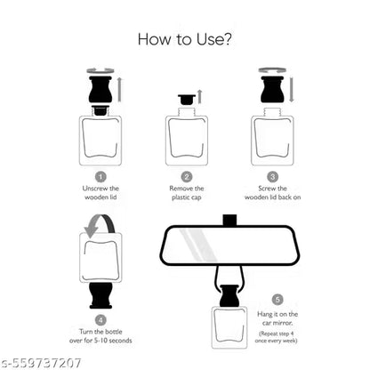 Car Perfume Diffuser-Step-by-step guide on how to use a car mirror with a bottle attachment.